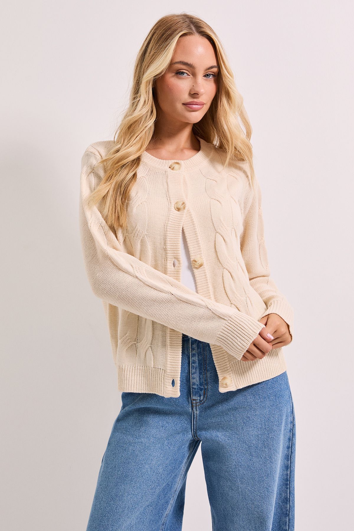 Dorothy Perkins Cable Detail Knit Cardigan Ecru image 1