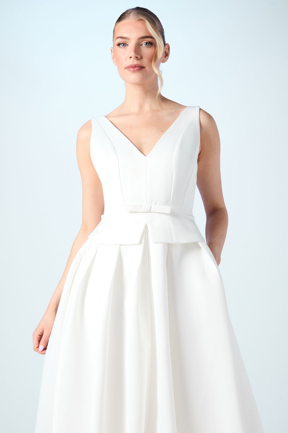 Coast V Neck Bow Detail Full Skirted Midi Wedding Dress Ivory image 2