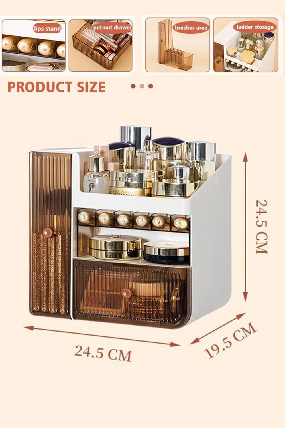 Living and Home Large Makeup Storage Organizer Cosmetic Skincare Display Box with Brush Holder Drawers image 5