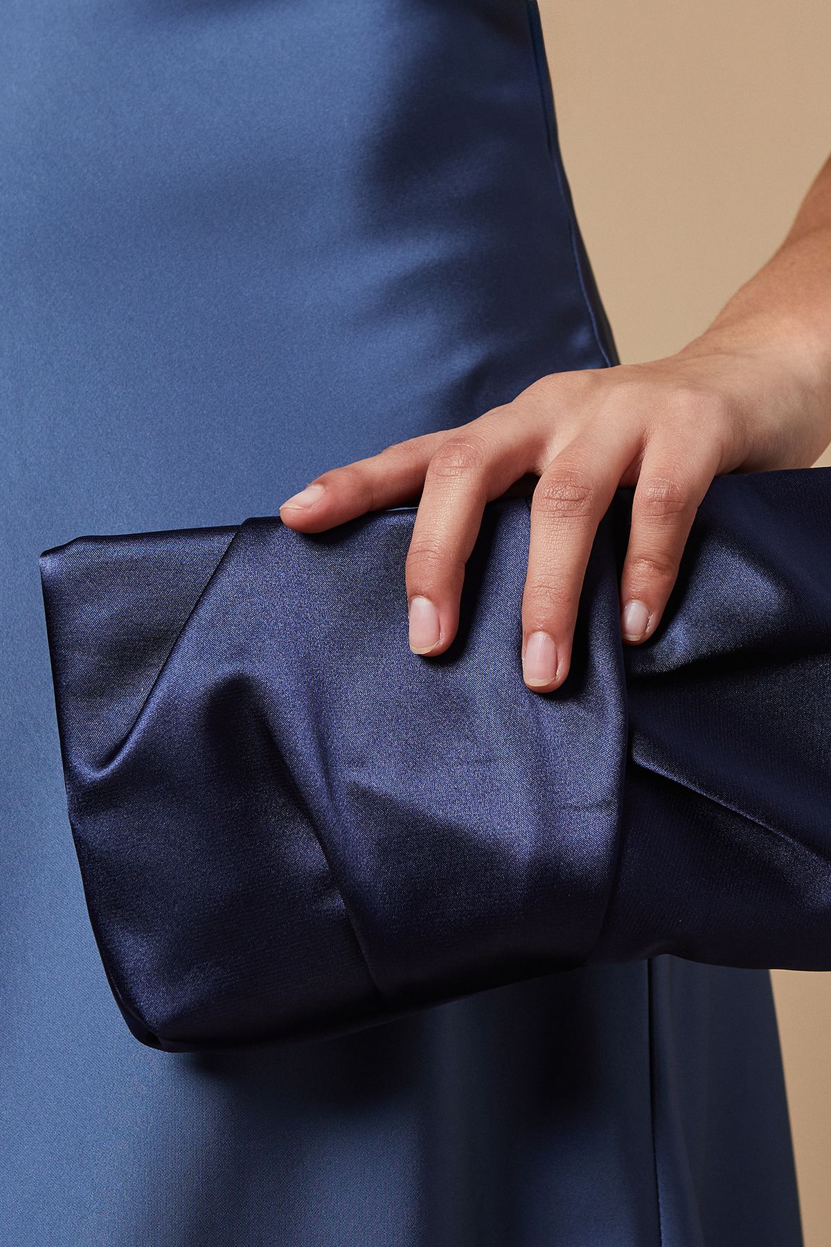 Oasis Ruched Satin clutch Bag with Removable Shoulder Strap Navy image 2