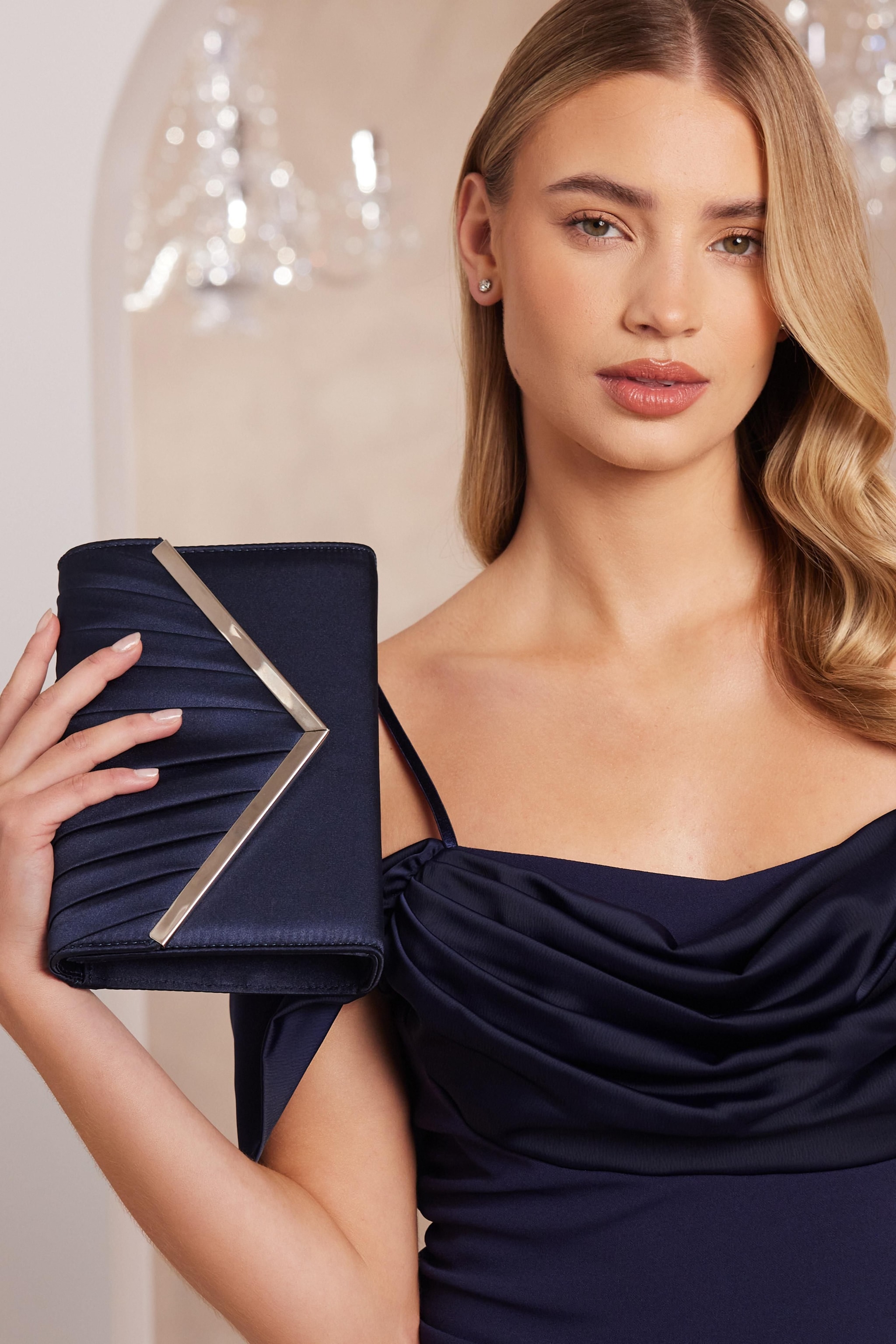 Quiz Navy Pleated Clutch Bag image 1