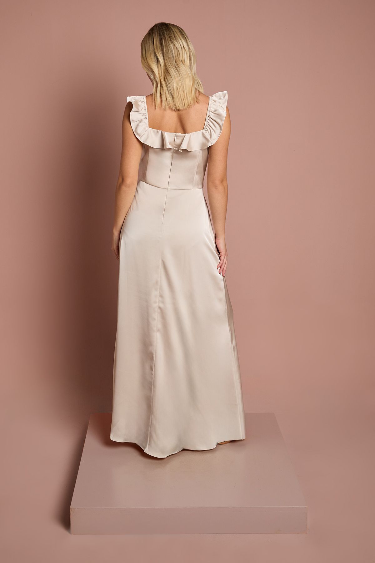 Coast Teen Coast Ruffle Strap Satin Bridesmaid Dress Champagne image 3