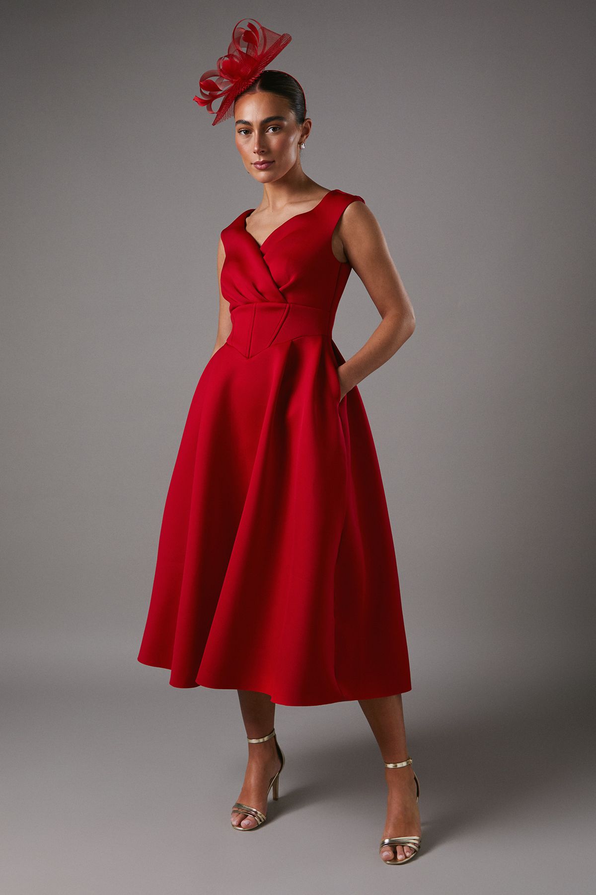 Coast Bardot Scuba Midi Dress Red image 1