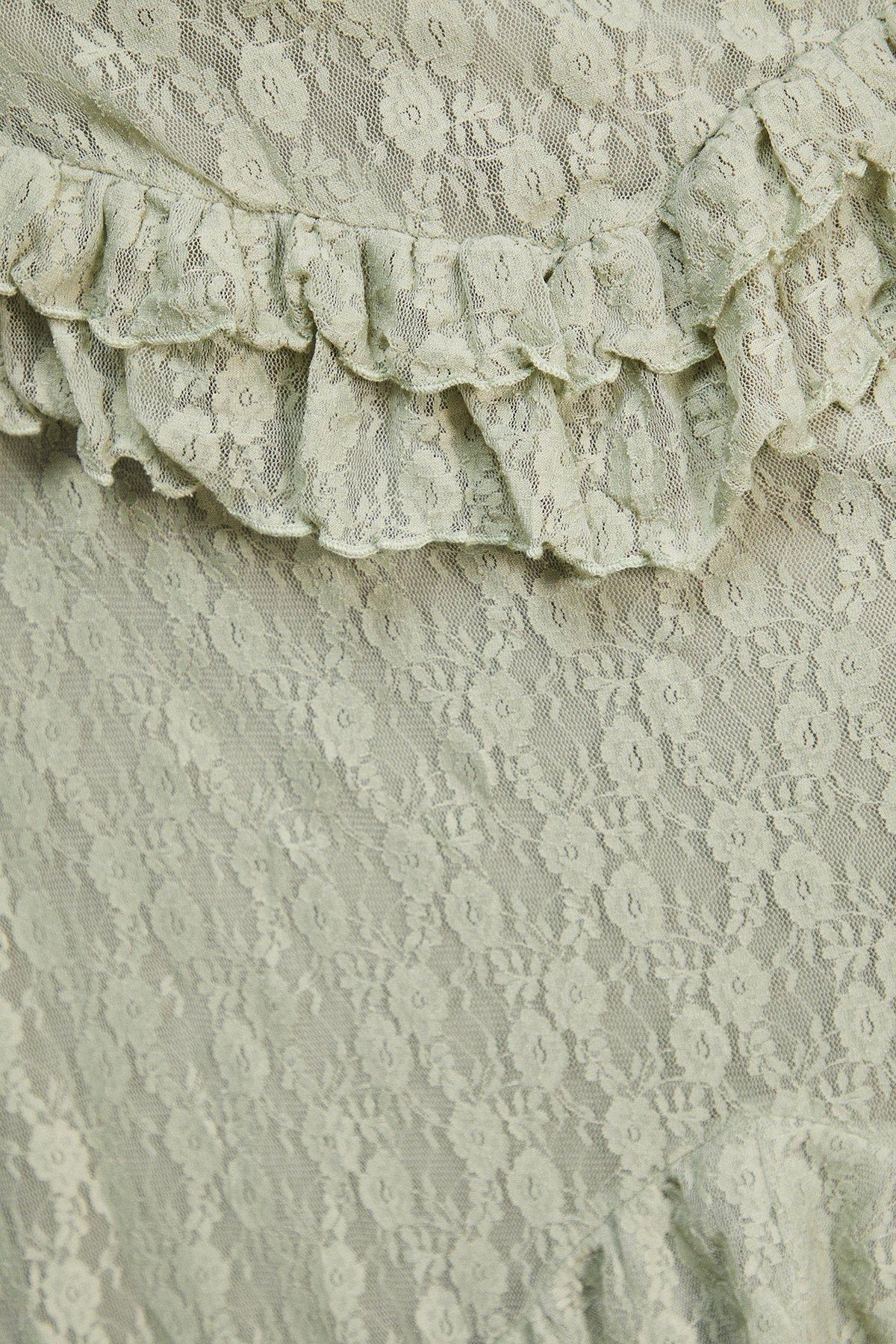 Warehouse Lace Ruffle Tier Maxi Skirt Khaki image 5