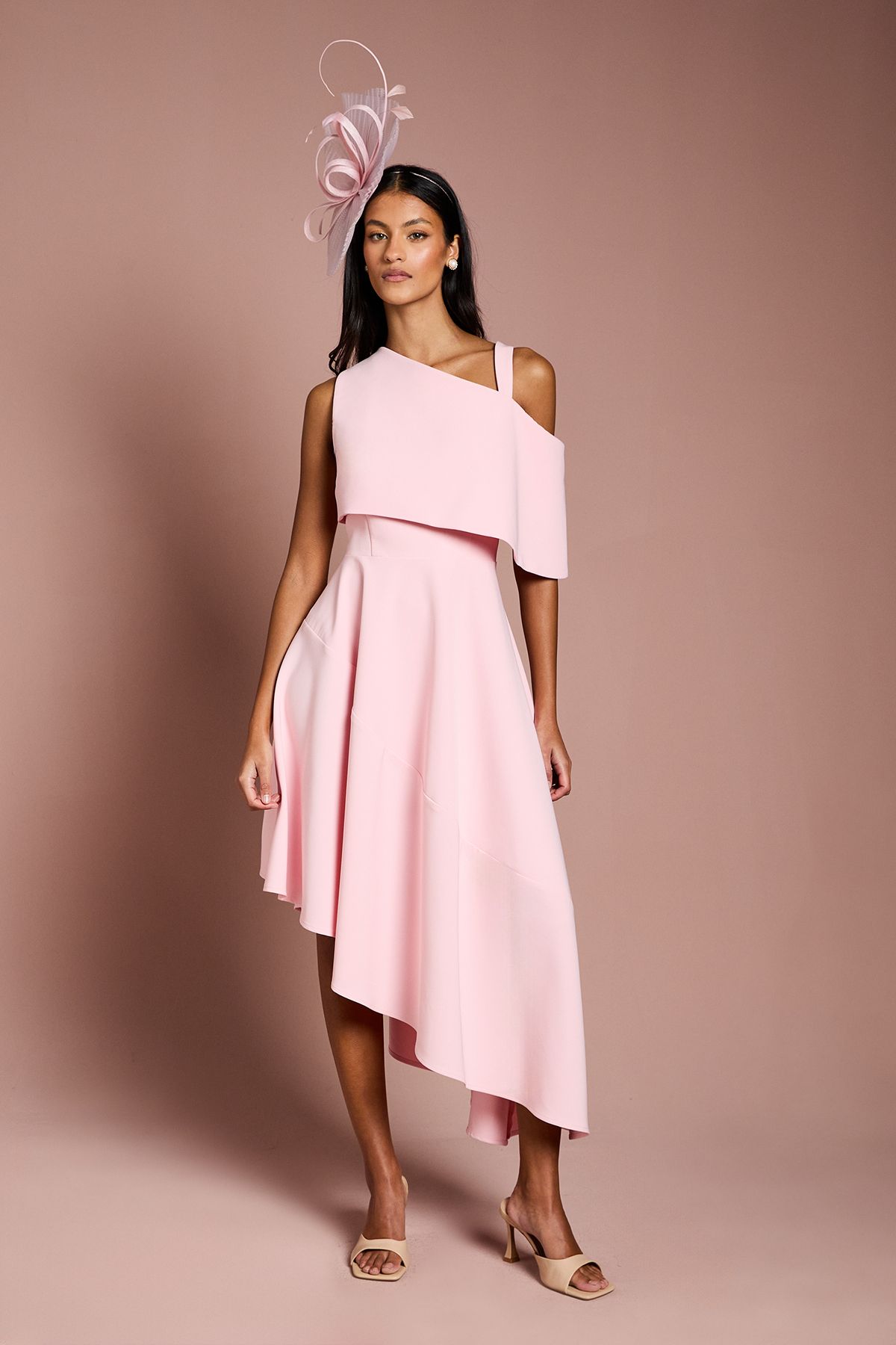 Coast Petite Asymetric Crepe Midi Dress Blush