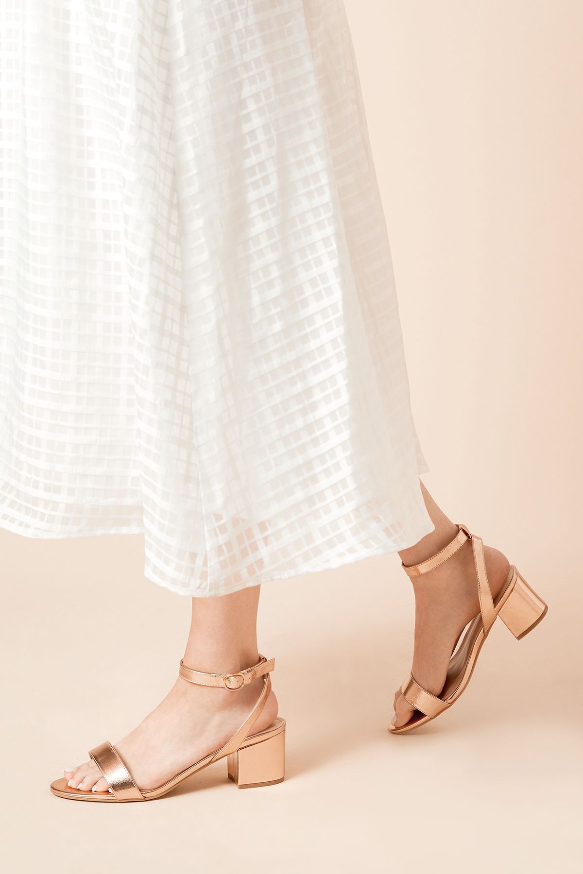 Dorothy Perkins Wide Fit Tommi Barely There Mid Block Heel Sandals Rose Gold image 2