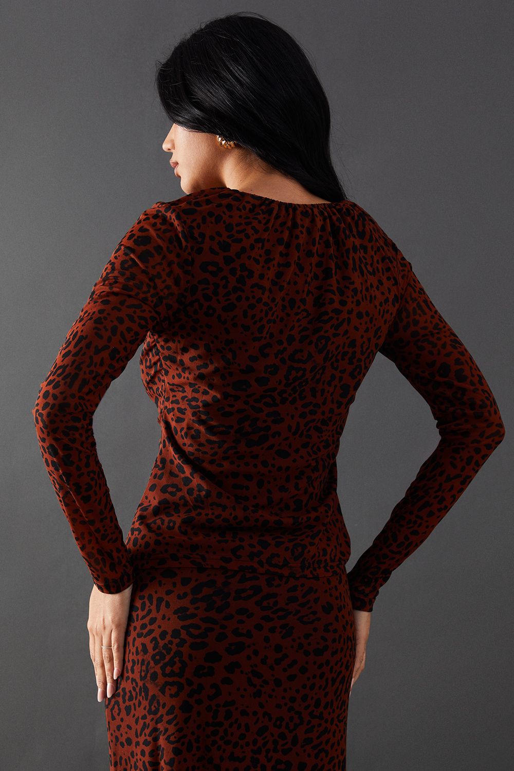 Warehouse Mesh Gathered Drawstring Fitted Top Animal image 3