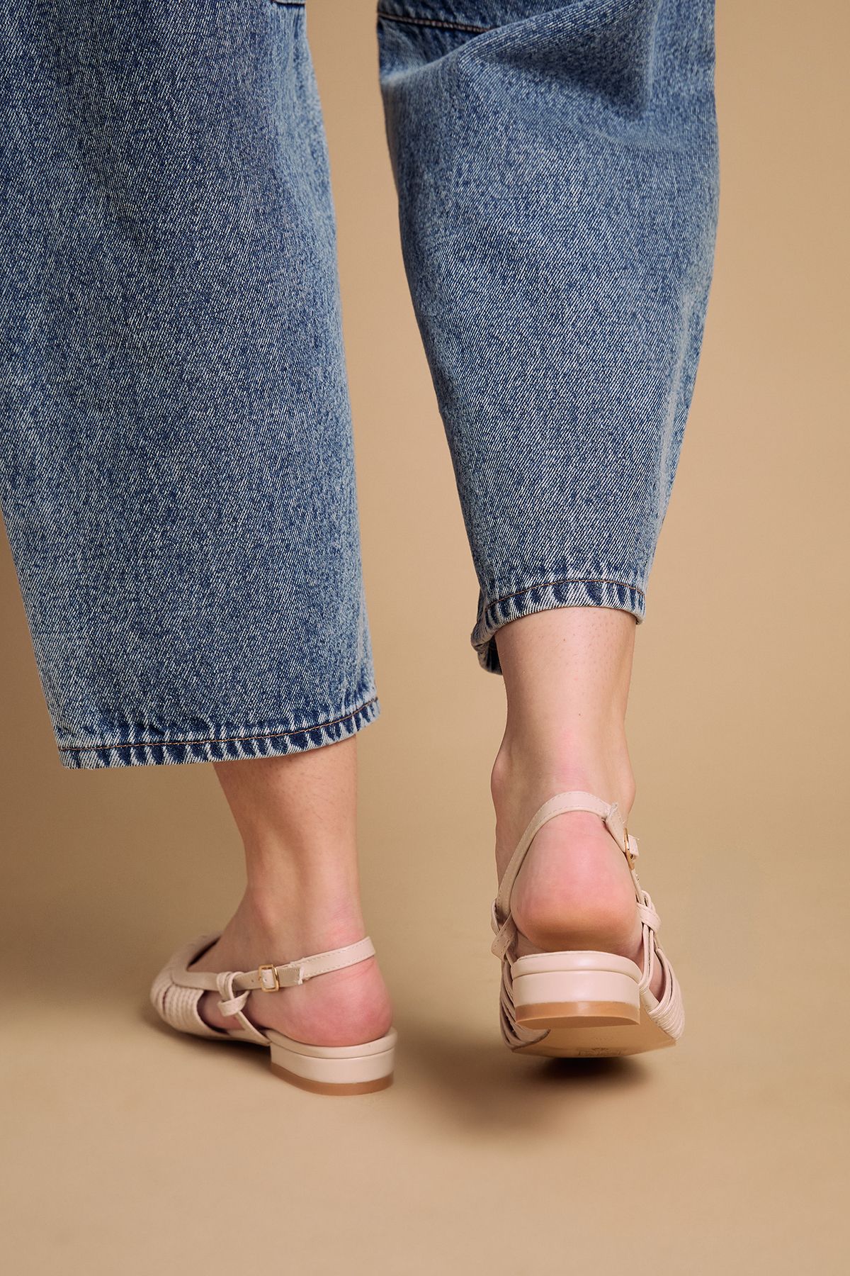 Oasis Billie Faux Leather Slingback Pointed Flat Shoes Beige image 4