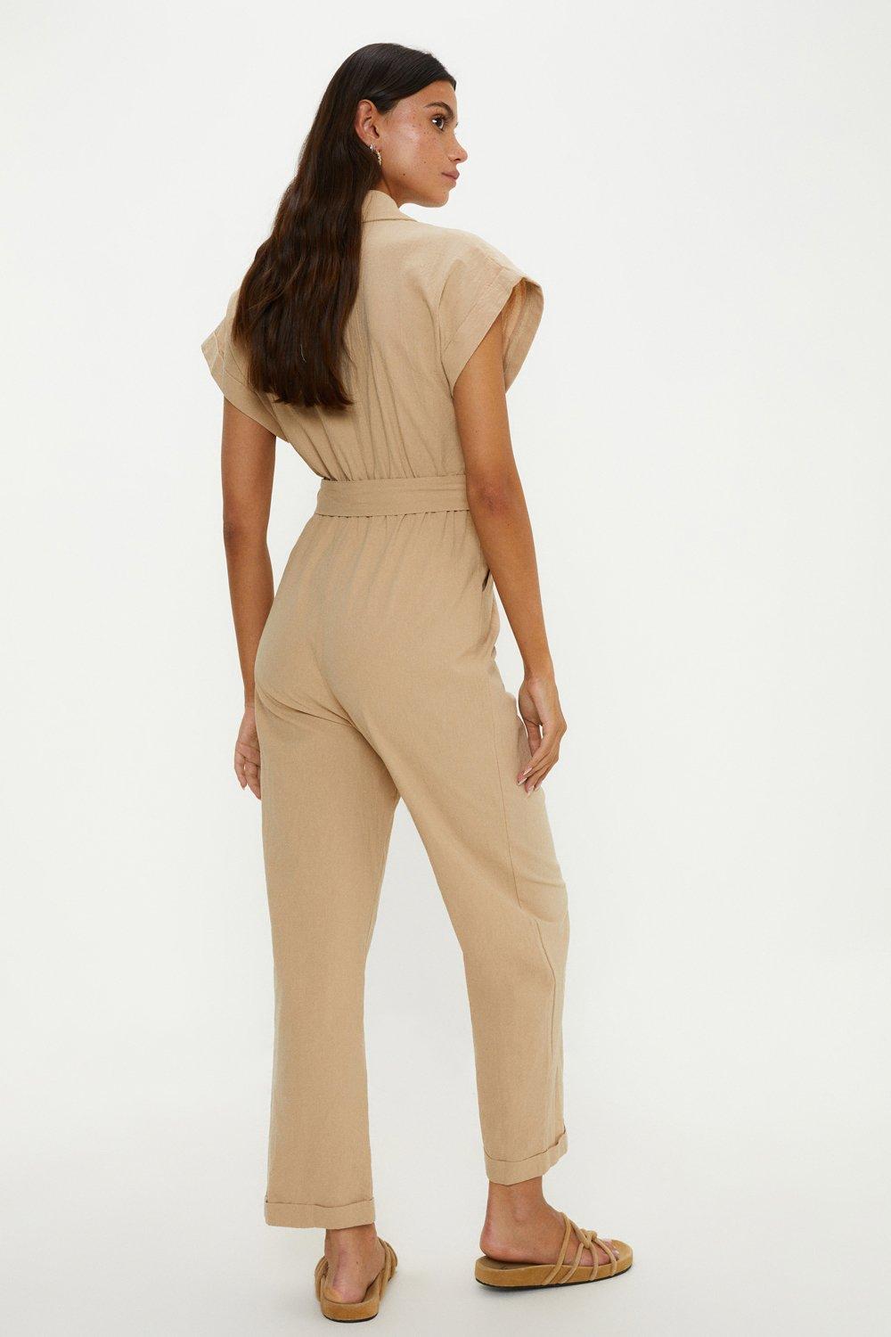 Oasis Wide Leg Belted Boilersuit Cream image 3