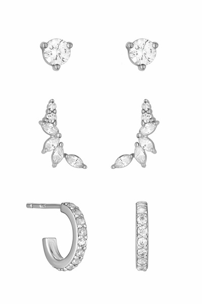Simply Silver Simply Silver Sterling Silver 925 Cubic Zirconia Climber Earrings - Pack of 3