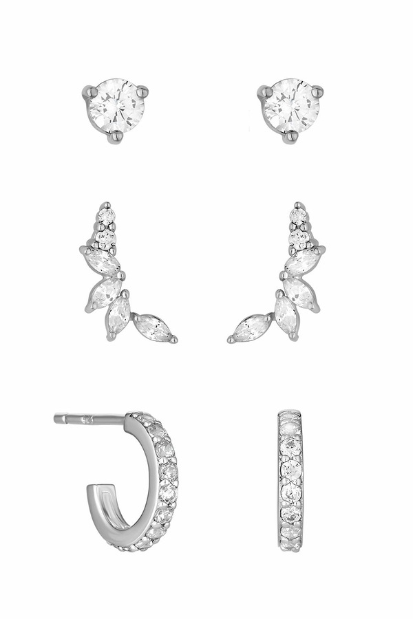 Simply Silver Simply Silver Sterling Silver 925 Cubic Zirconia Climber Earrings - Pack of 3