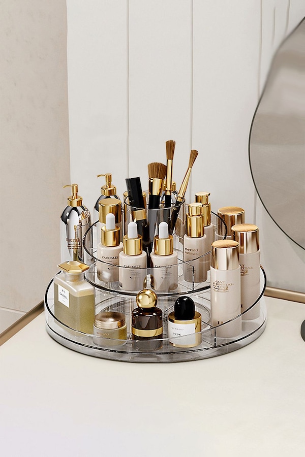 Living and Home Rotating Round Multifunctional Storage Skincare Shelf Desktop Organizer