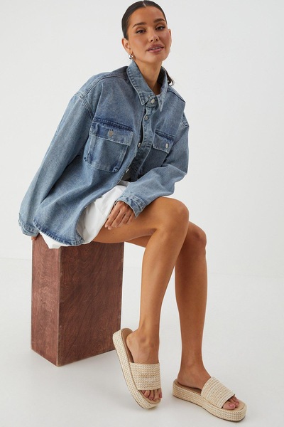 MissPap Woven Platform Sliders Ecru