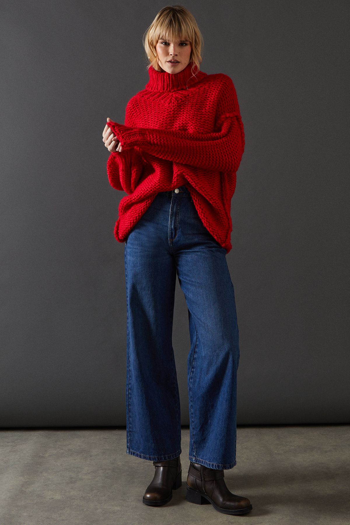 Warehouse Exposed Seam Super Chunky Knitted Jumper Red image 4