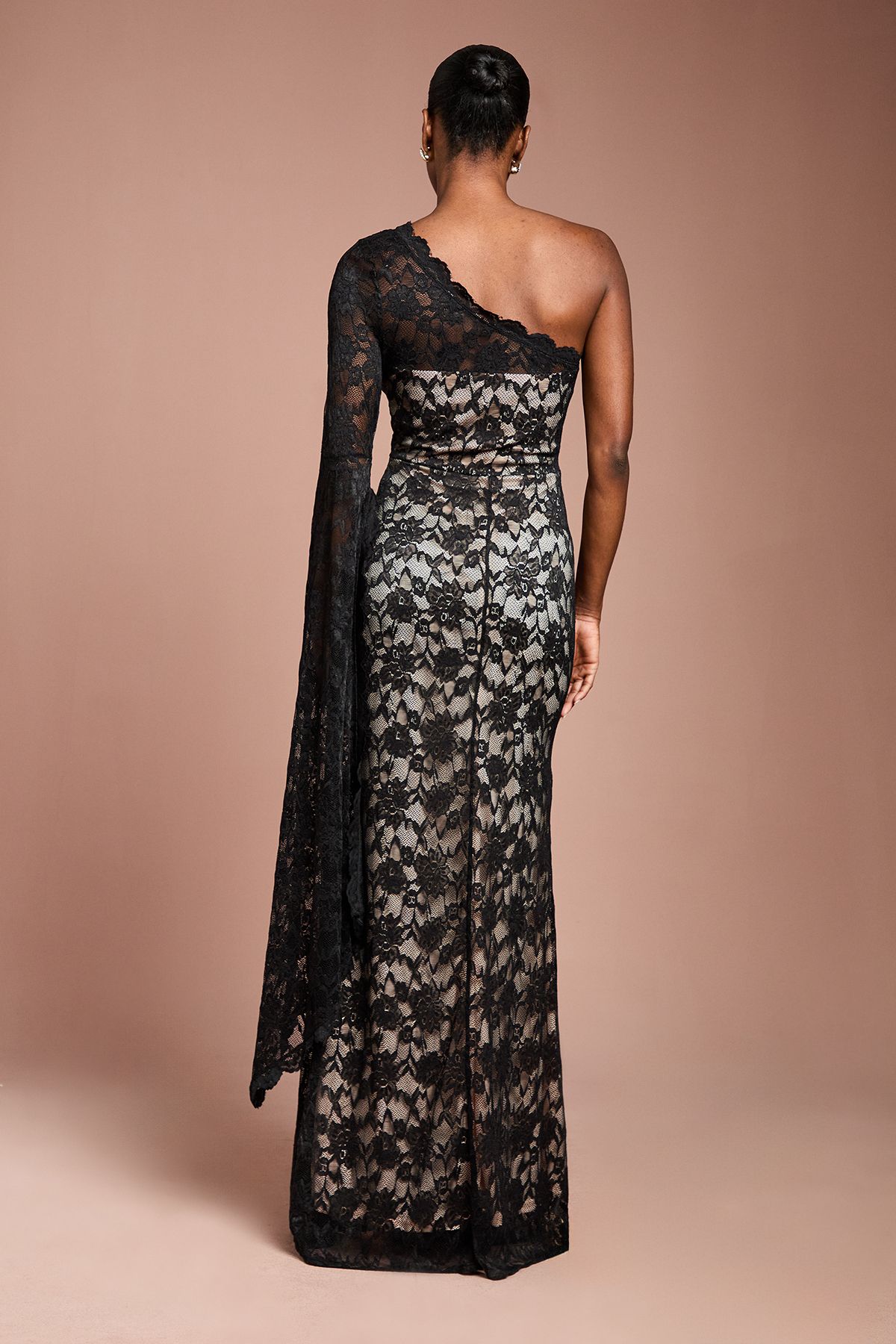 Coast One Shoulder Cap Detail Lace Maxi Dress Black image 3
