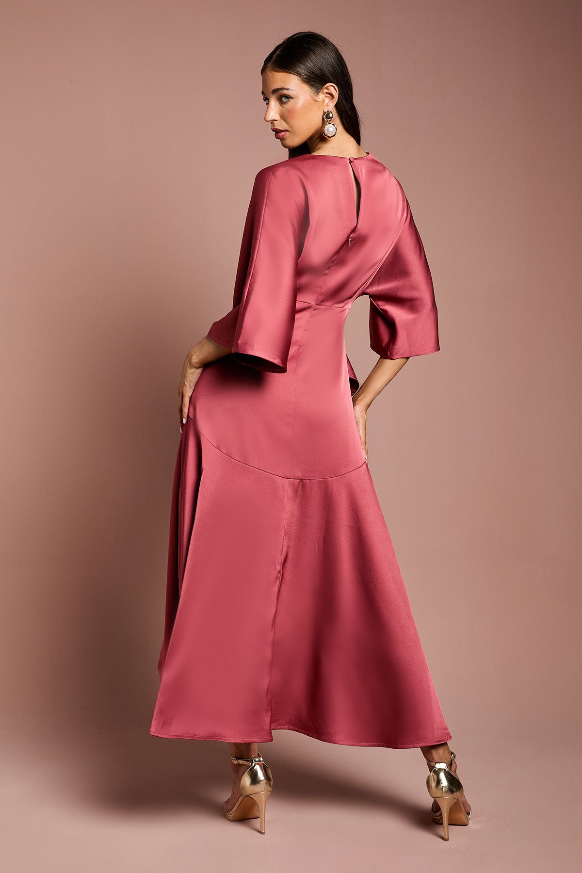 Coast Satin Back Crepe Ruffle Wrap Midi Dress Rust image 4