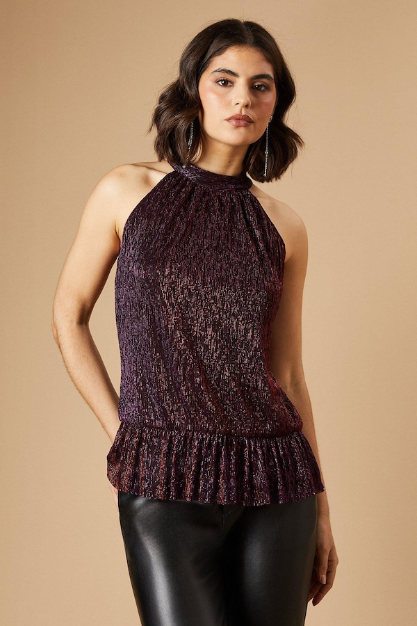 Oasis Occasion Plisse Halterneck Top Pink