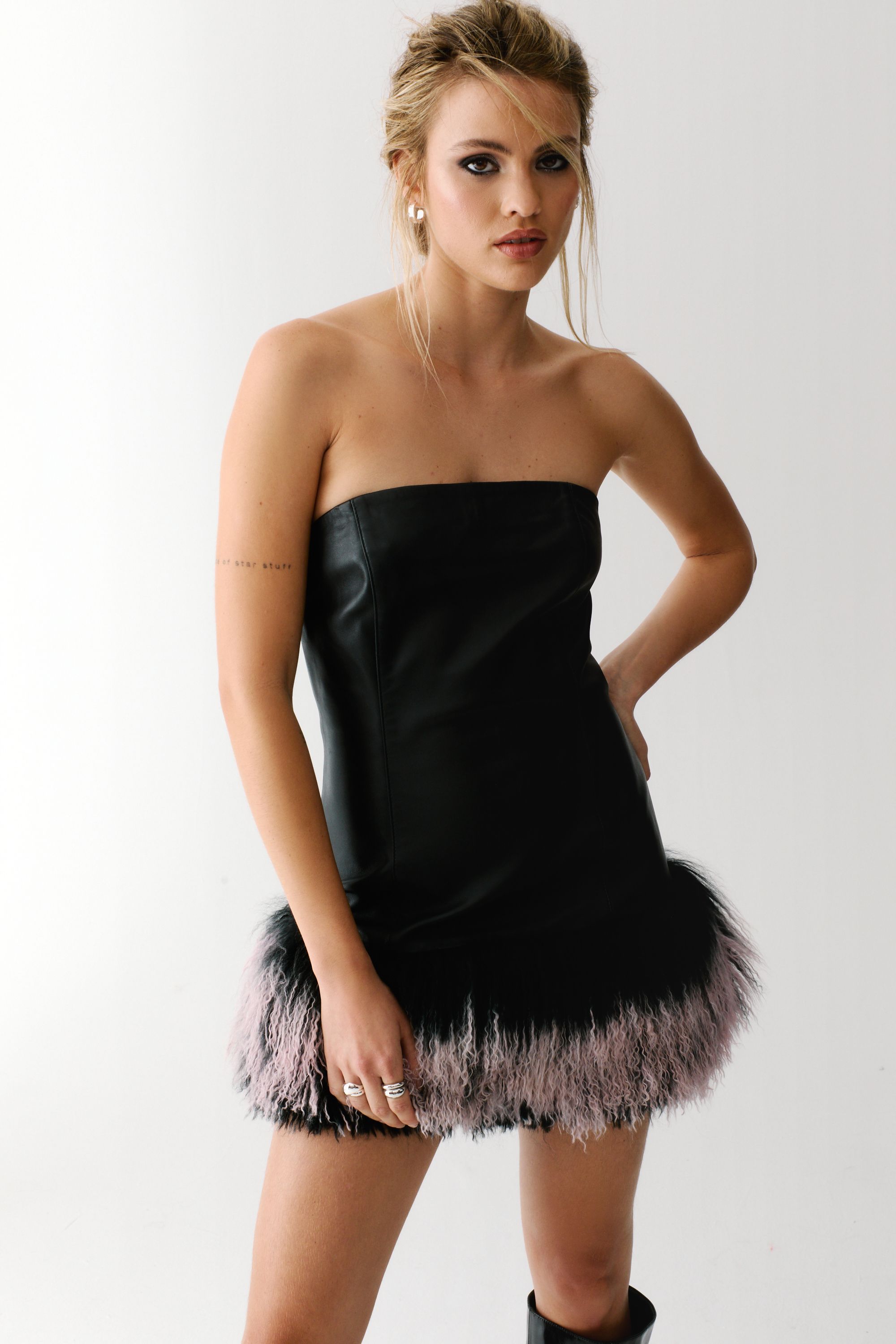 NastyGal Limited Leather Ombre Shearling Mini Dress Black image 2