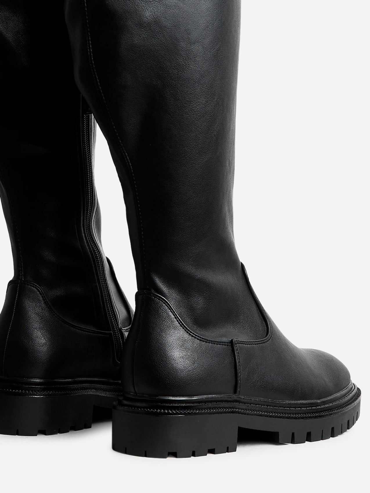 Linzi Briody Wide Fit Black Faux Leather Knee High Stretch Boot image 5