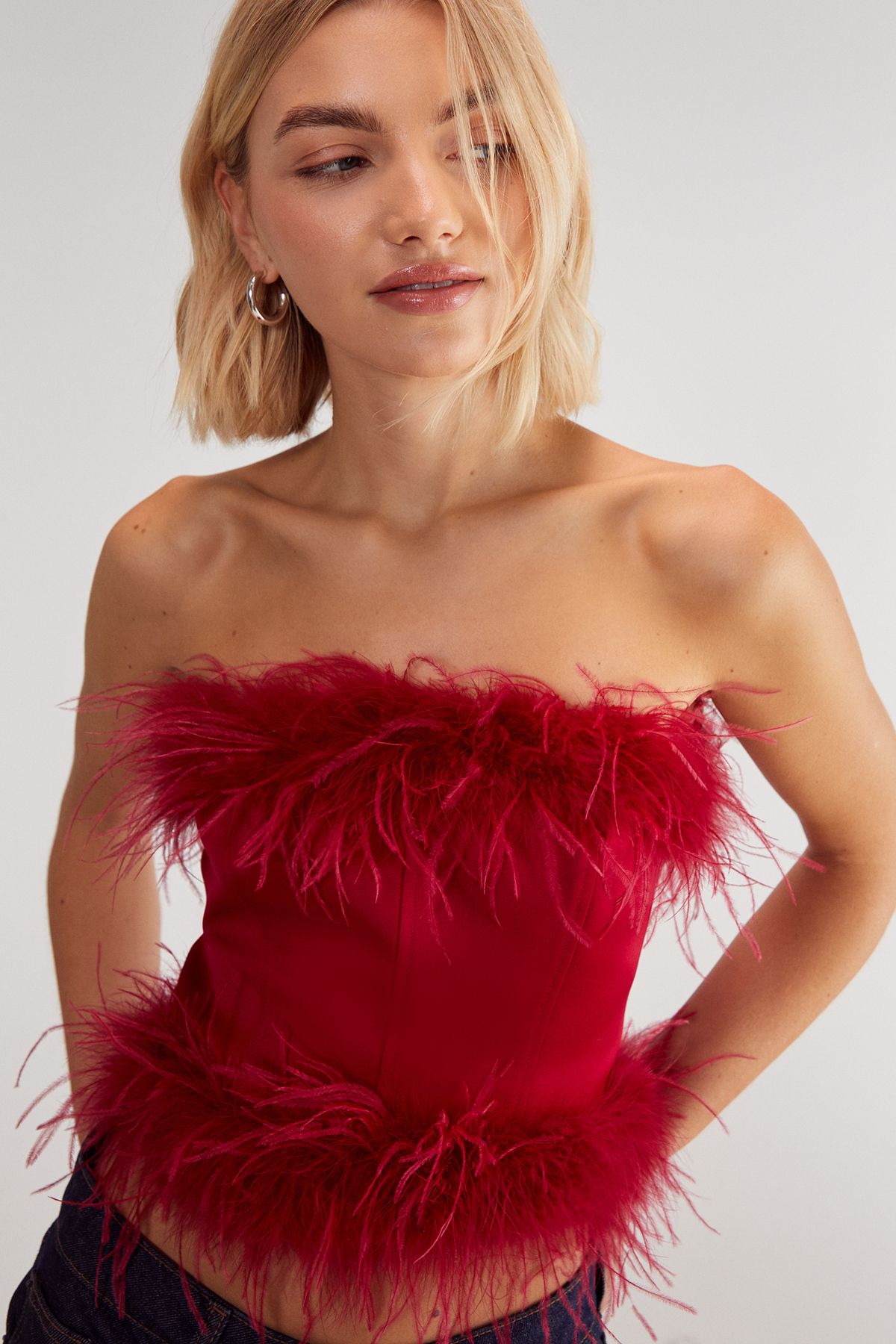 NastyGal Satin Boned Feather Corset Red image 3