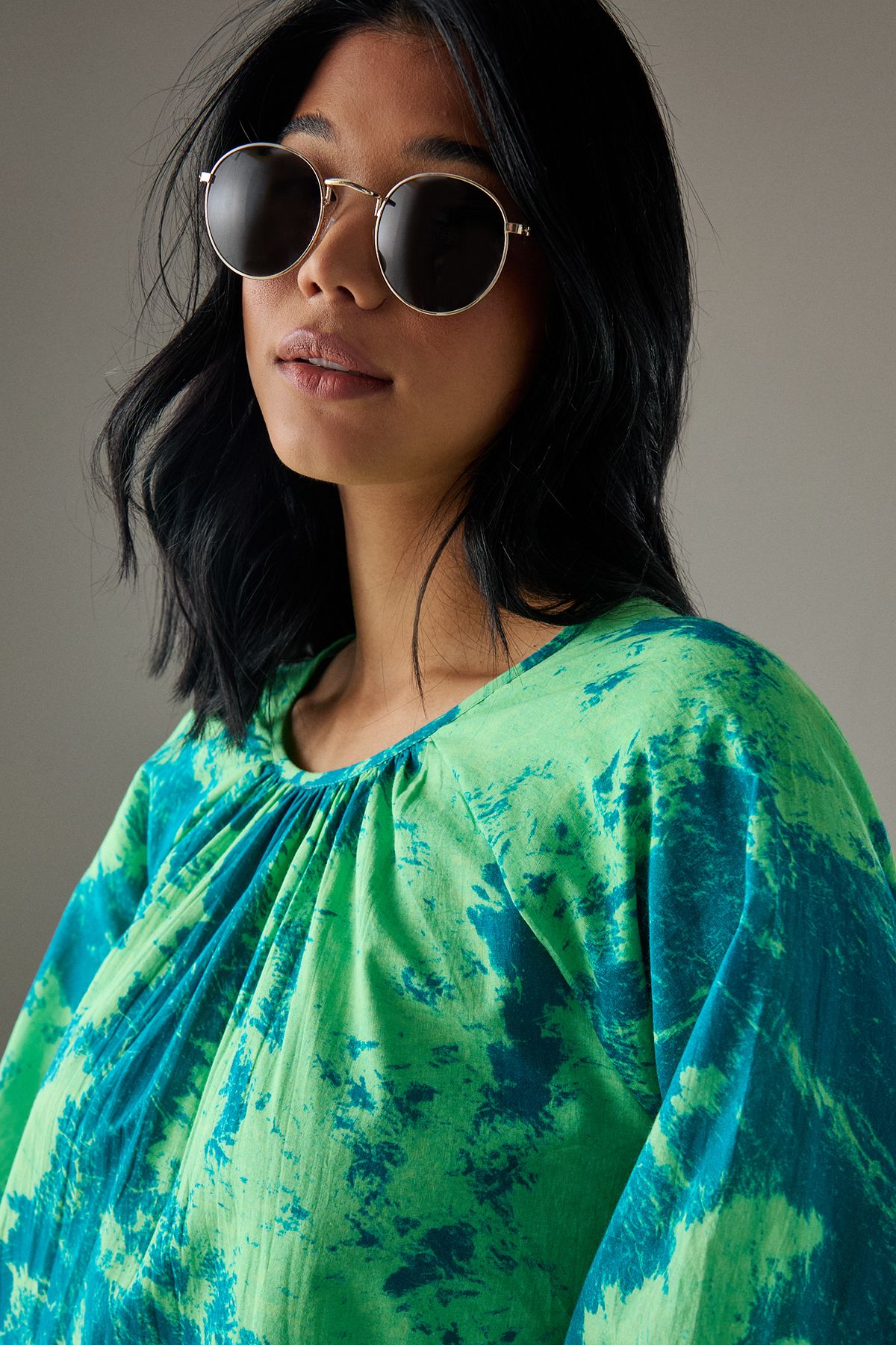 Warehouse Cotton Trapeze Smock Midi Dress Blue image 4