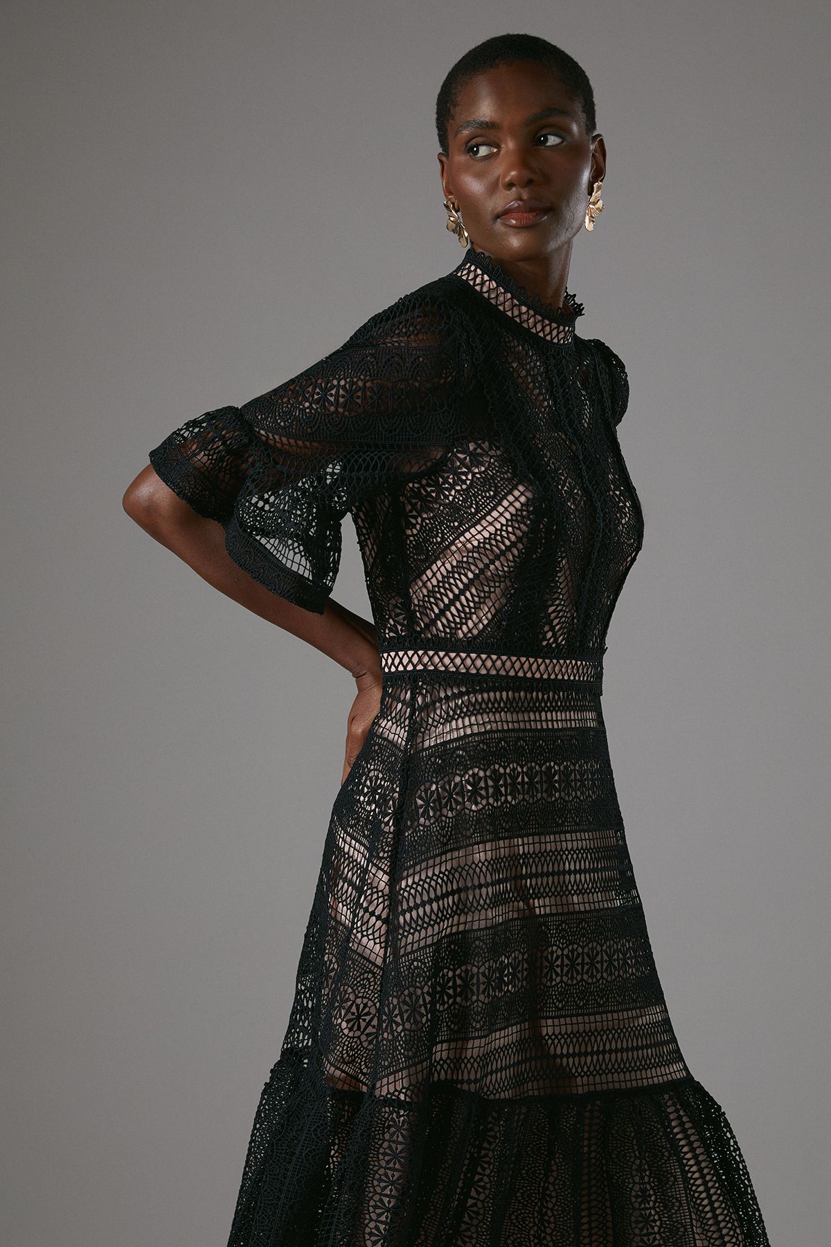Coast Lace Tiered Midi Dress Black image 4