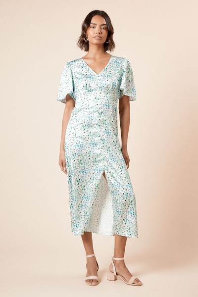 Dorothy Perkins V Neck Angel Sleeve Midi Dress Blue