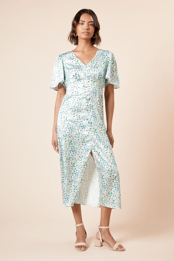 Dorothy Perkins V Neck Angel Sleeve Midi Dress Blue