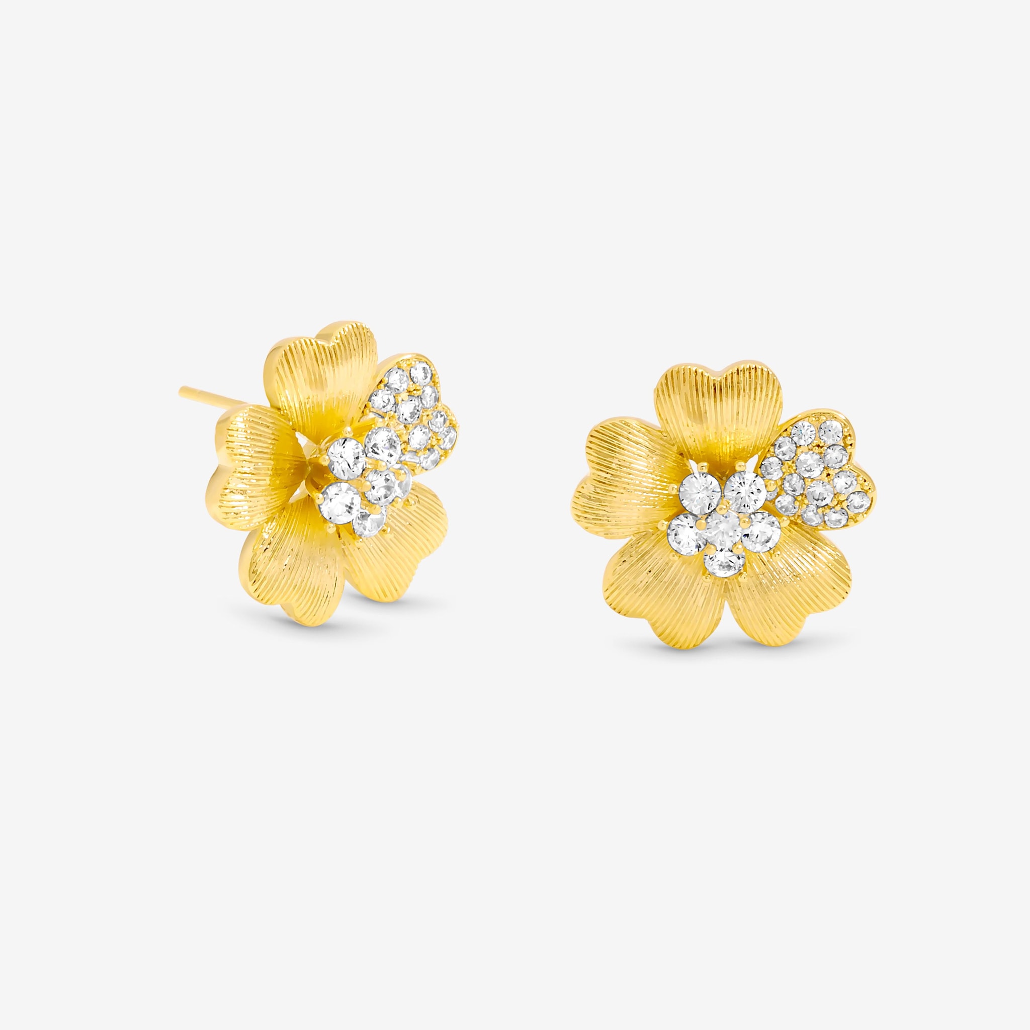 Jon Richard Gold Plated Brushed and Pave Flower Stud Earrings image 1