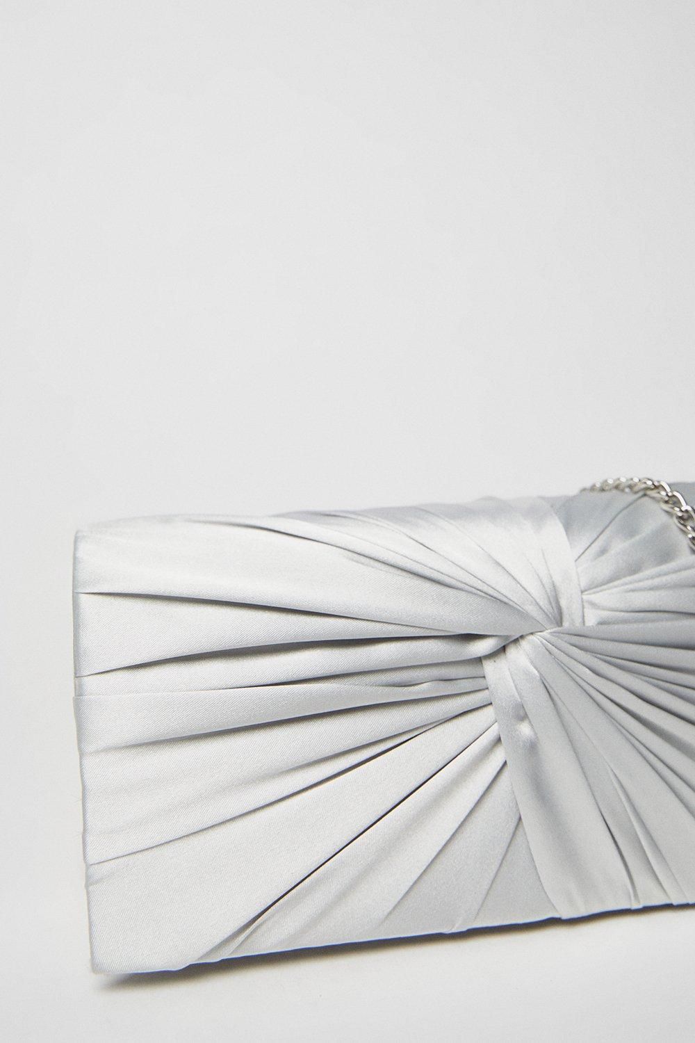 Dorothy Perkins Beauty Twist Front Satin Clutch Bag Silver image 4