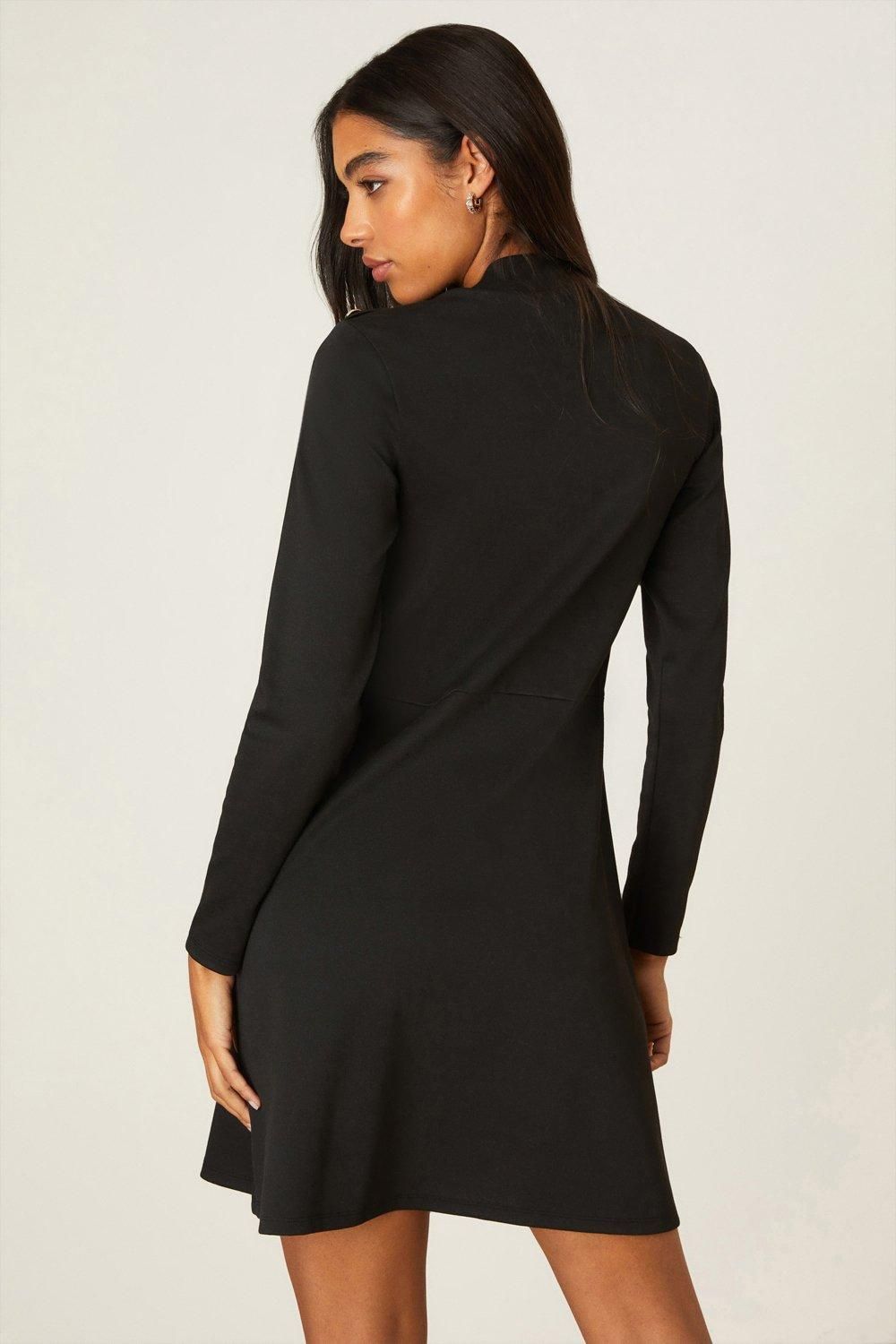 Dorothy Perkins Ponte High Neck Button Mini Dress Black image 3
