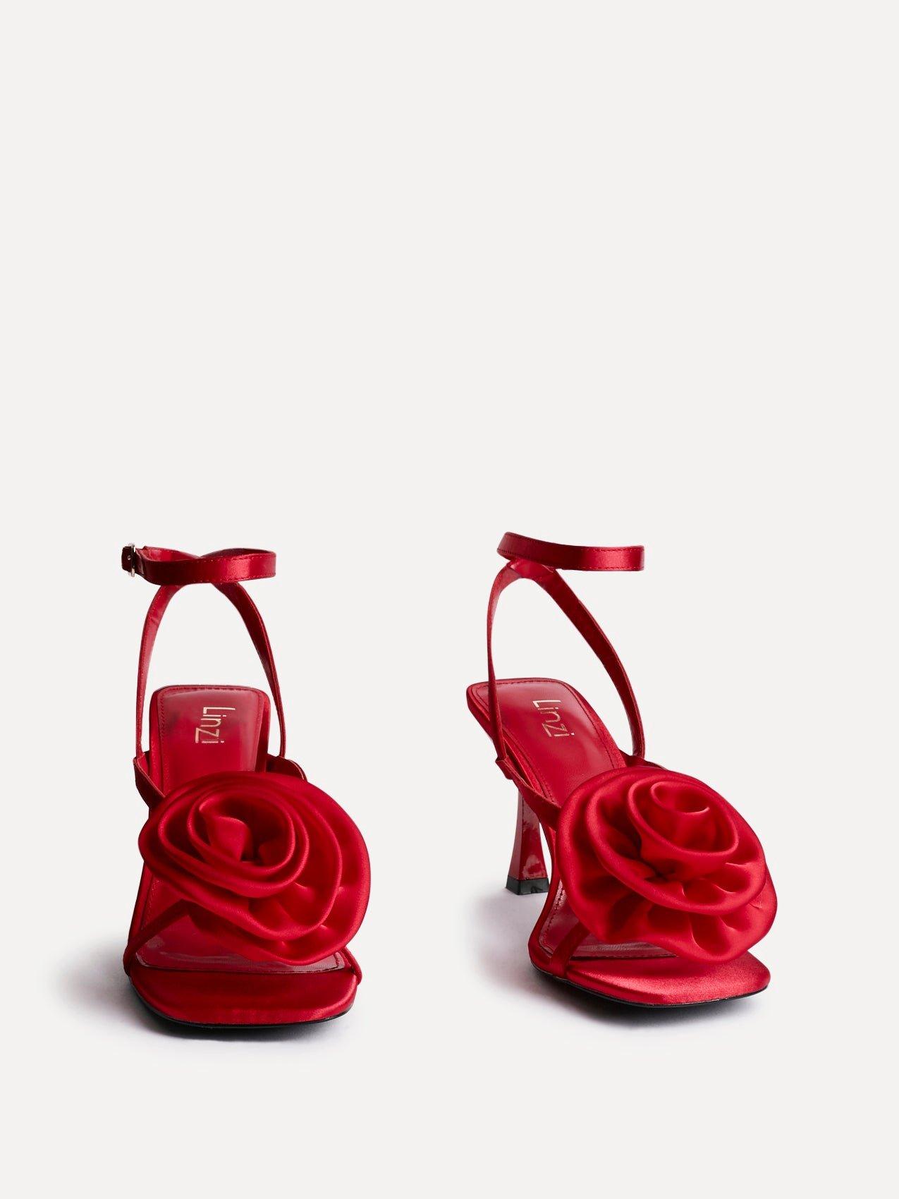 Linzi Valentine Red Satin Stiletto Heeled Sandals image 3