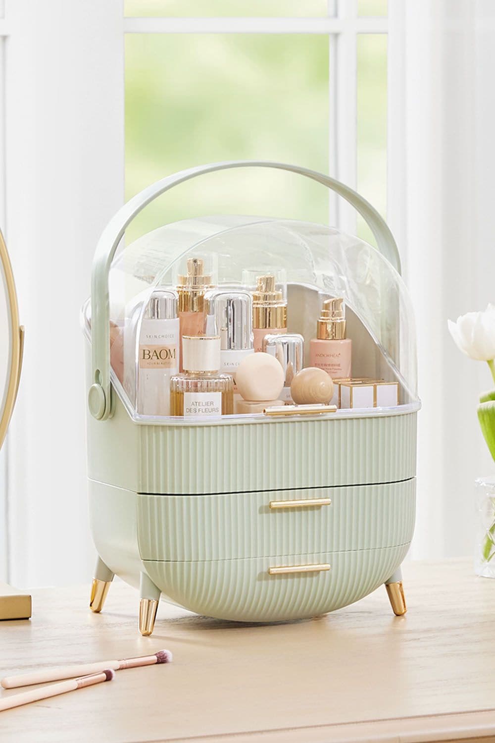 SHEONLY Portable Waterproof Dustproof Bathroom Makeup Organizer and Storage with Lid image 1