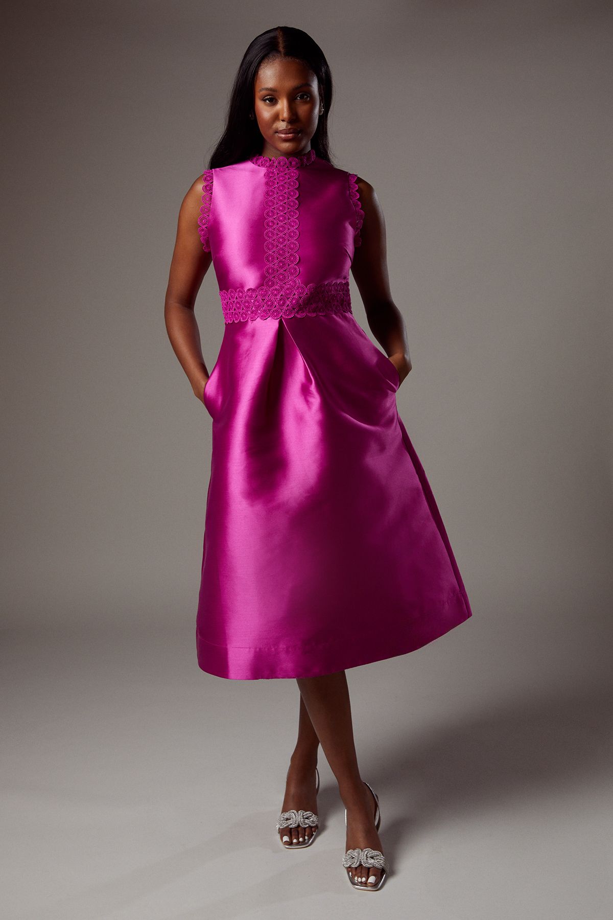 Coast Twill Lace Dress Magenta image 1