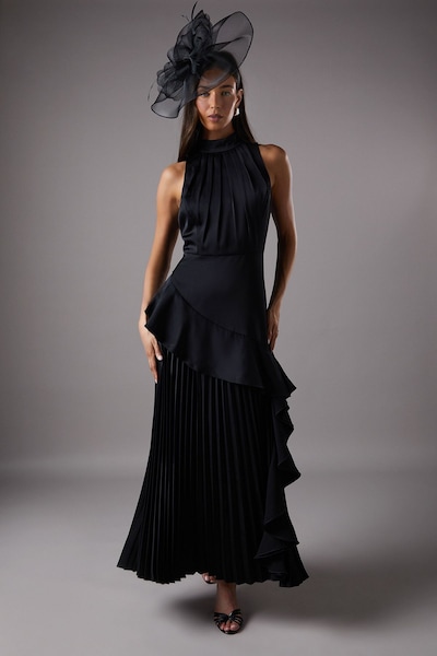 Coast Sleeveless Ruffle Pleat Satin Back Crepe Dress Black