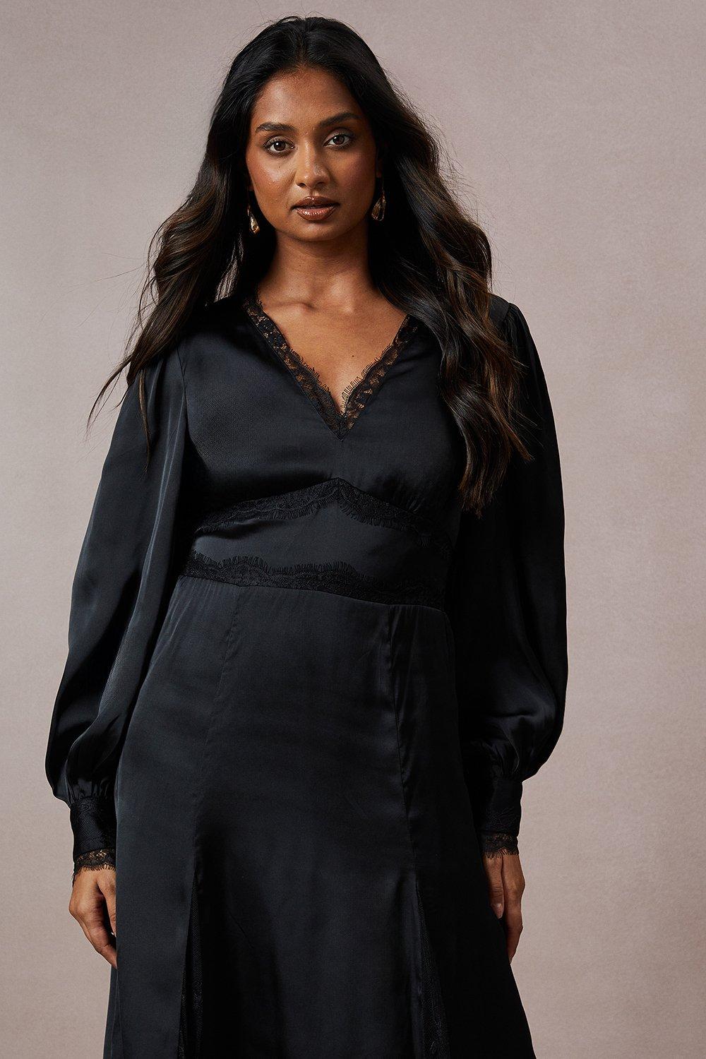 Oasis Lace Insert Satin Midi Dress image 4