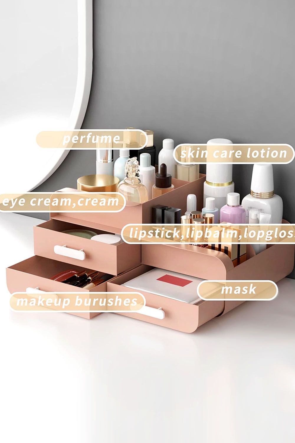 Living and Home Makeup Desktop Organizer Cosmetic Storage Gift Set with 3 Drawers image 3