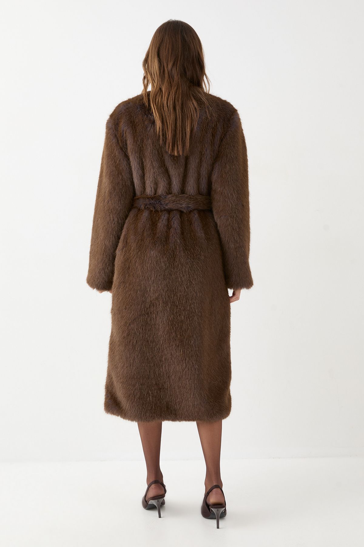 MissPap Premium Belted Tipped Fur Coat Olive image 3
