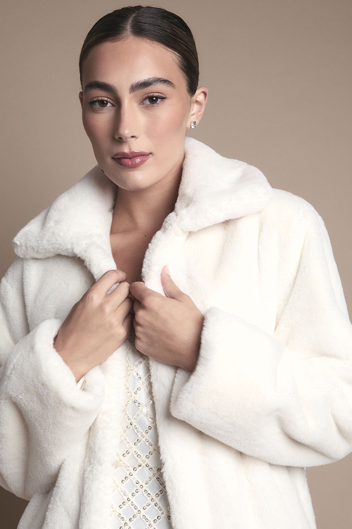 Coast Ivory Faux Fur Longline Collared Coat Ivory image 4