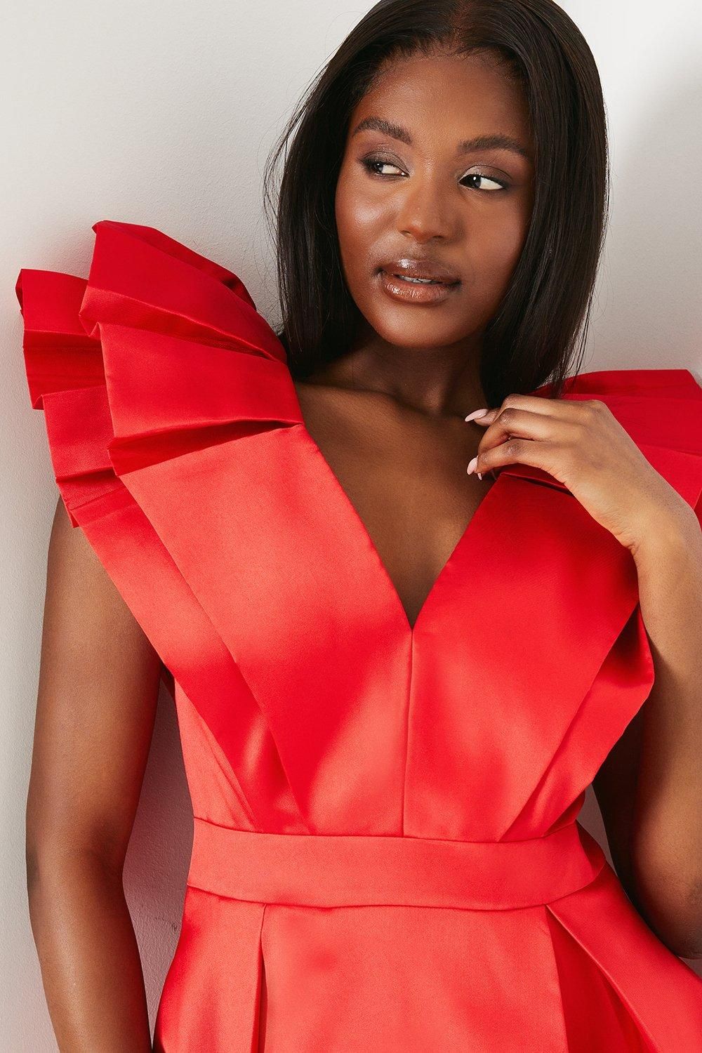 Coast Frill Sleeve V Neck Midi Dress Red image 2