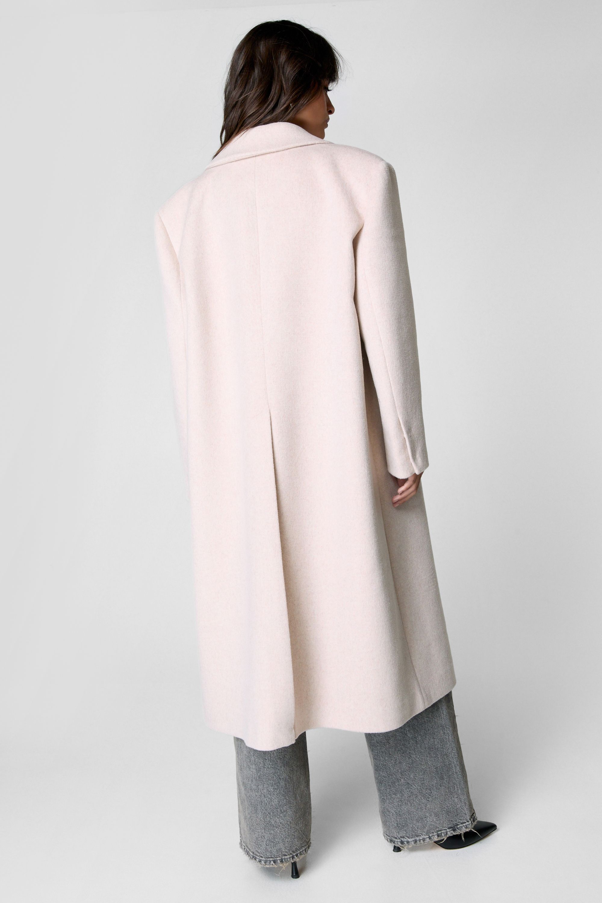 NastyGal Premium Wool Blend Double Breasted Coat Ecru image 4