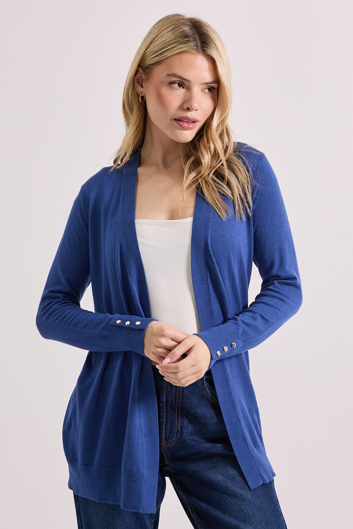 Dorothy Perkins Denim Blue Longline Button Cuff Cardigan Denim-blue image 1