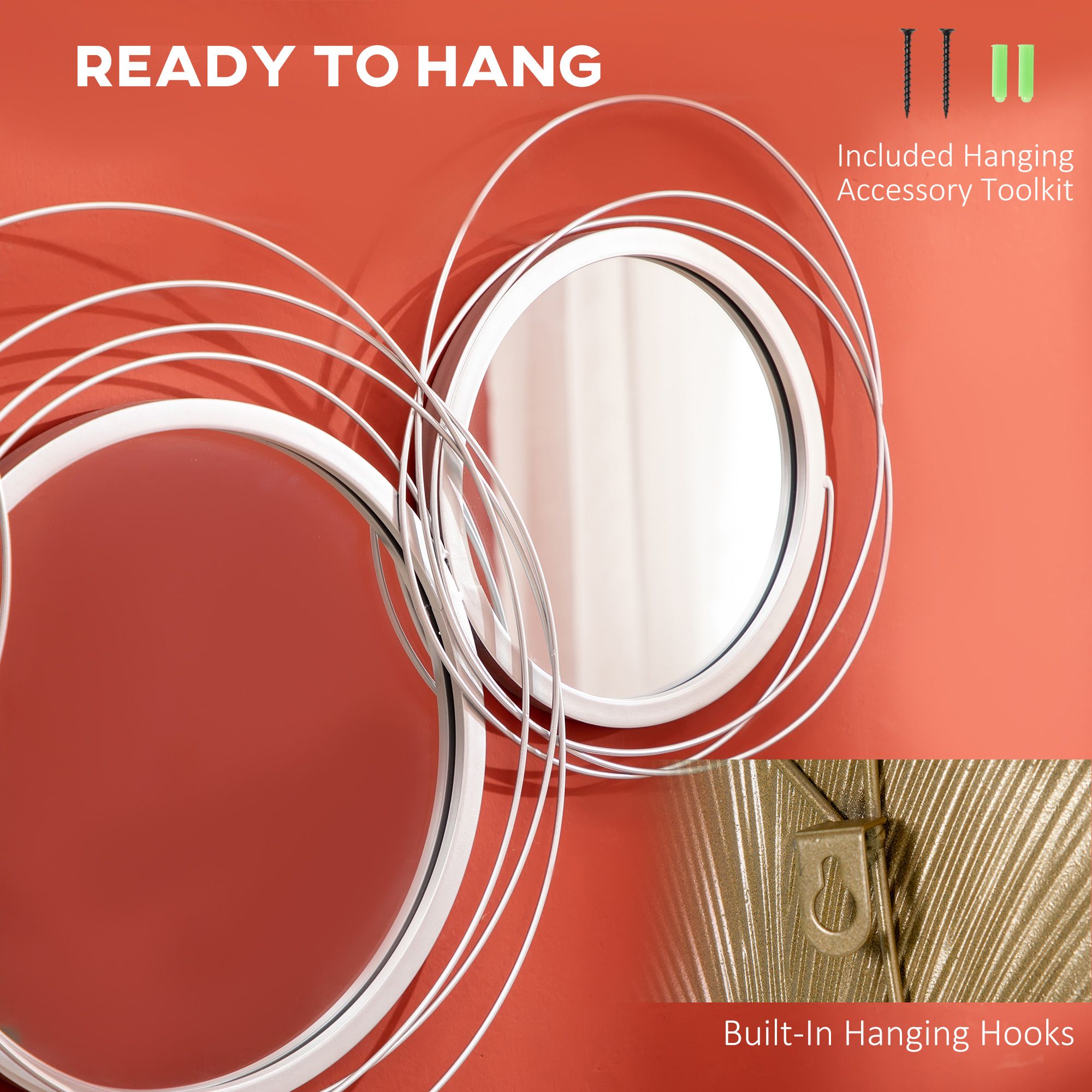 HOMCOM Modern Metal Wall Art with Mirror, Wall Sculpture Decor for Living Room image 6