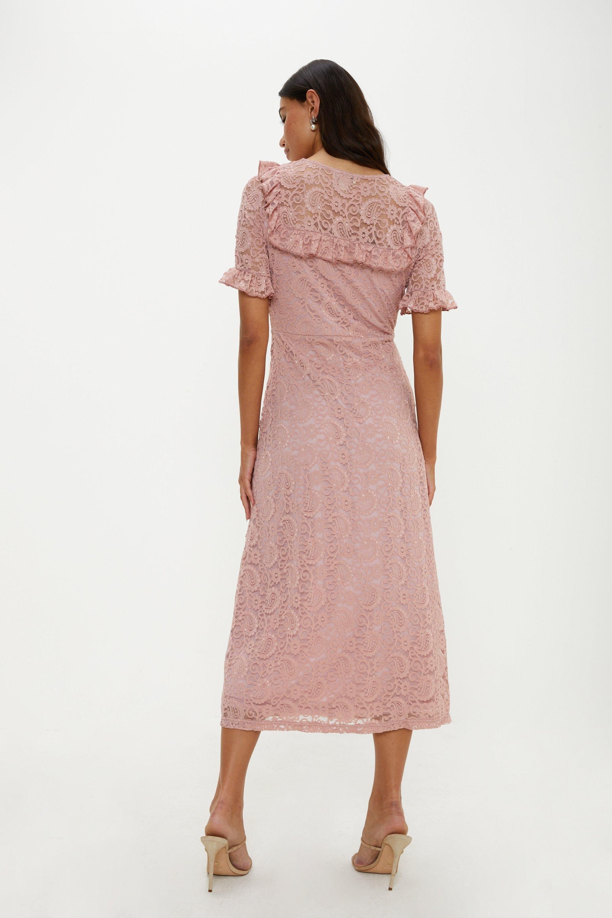 Oasis Lace Detail Frill  Midi Dress Blush image 4