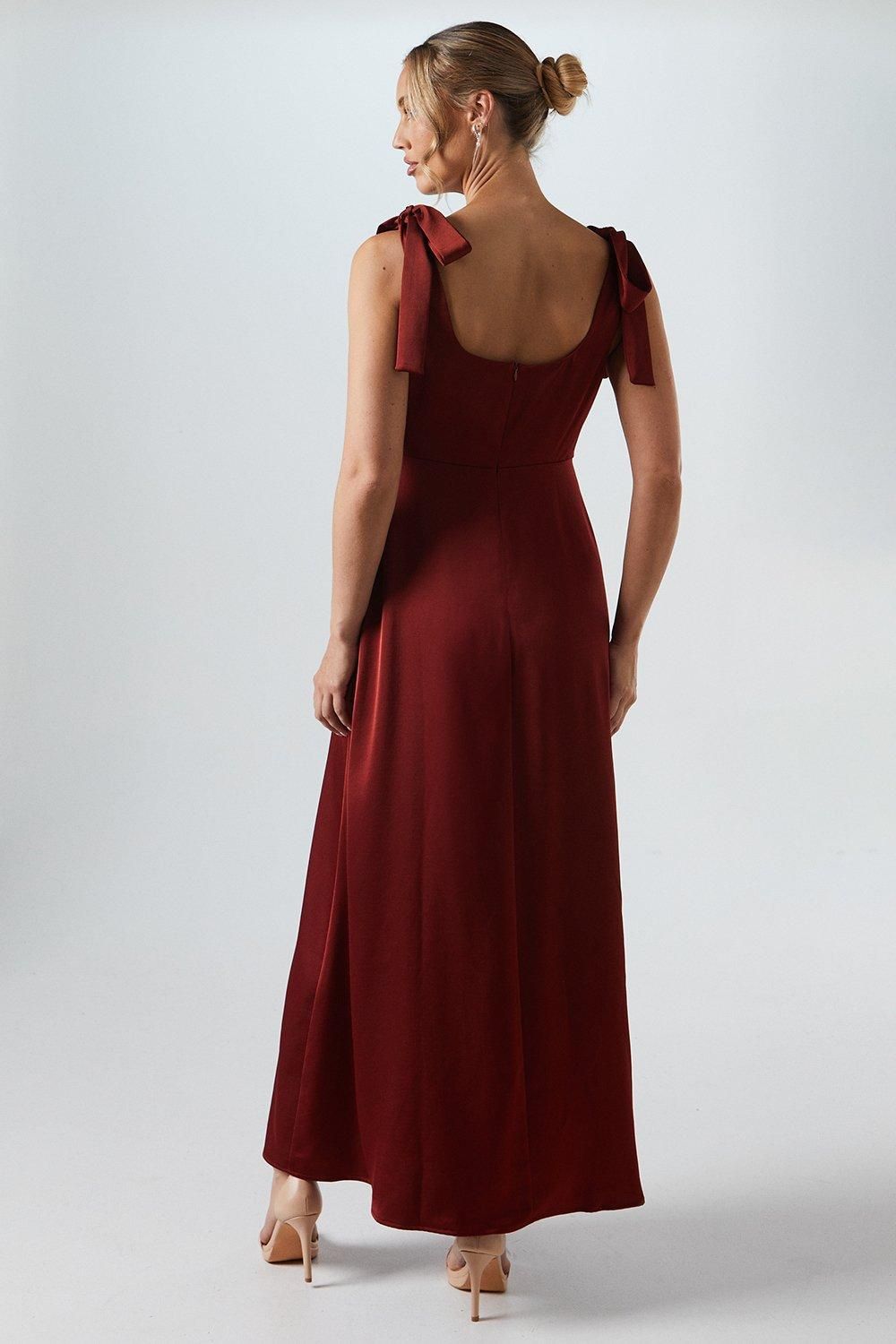 Oasis Satin Tie Shoulder Midi Bridesmaid Dress Burnt Orange image 3
