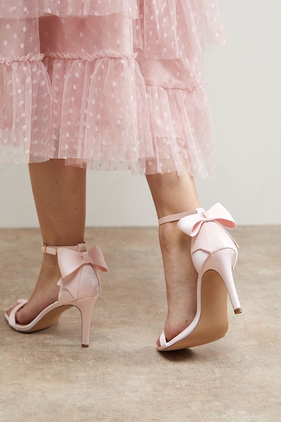 Oasis Dovile Satin Bow Back High Stiletto Heel Sandals Ballerina Pink