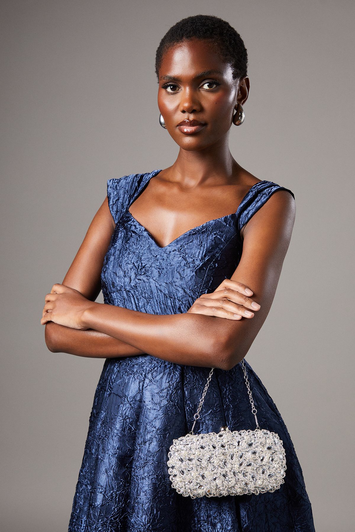 Coast Pear Embellished Hard Clutch Bag Silver image 3