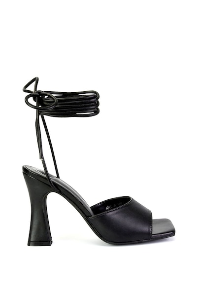 XY London 'Flora' Strappy Lace Up Block High Heels With a Square Toe