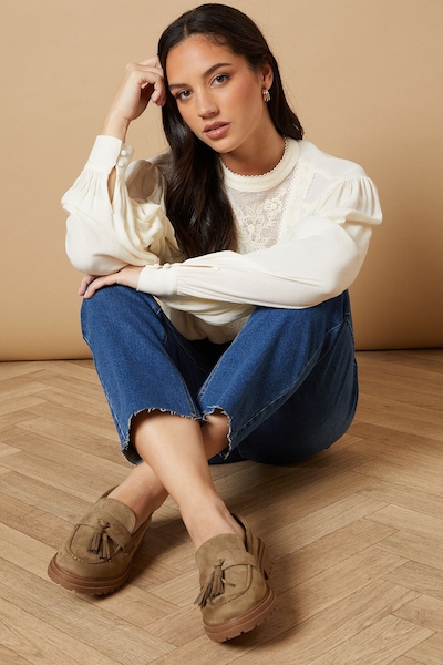 Oasis Barnie Faux Suede Tassel Chunky Loafers Olive