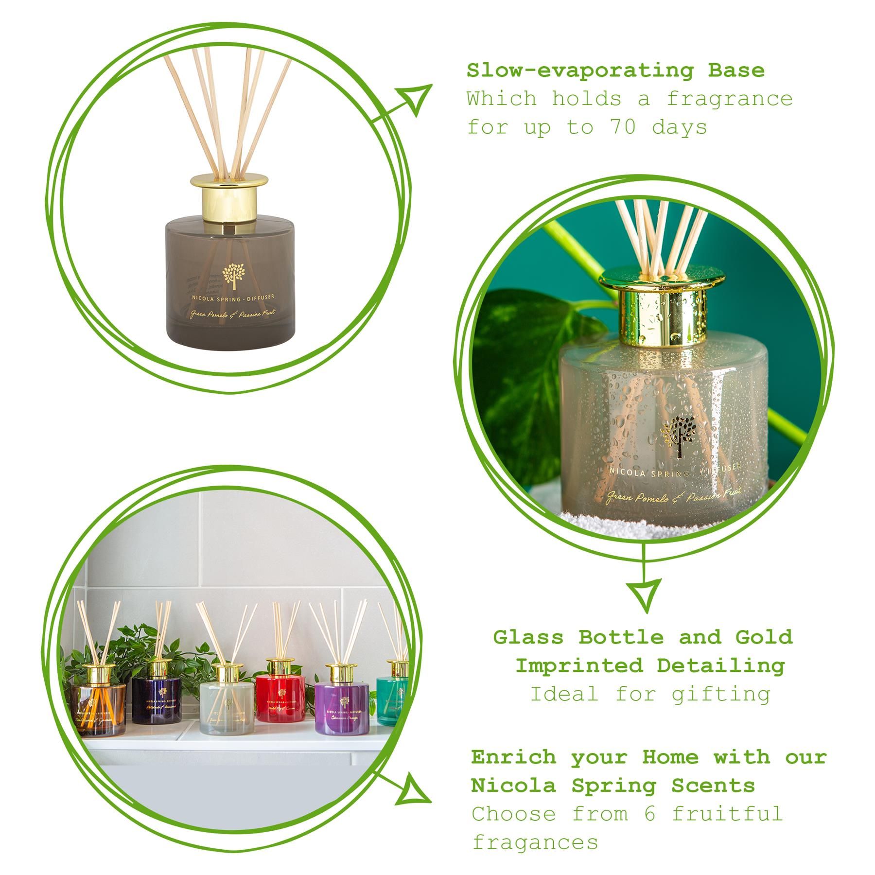 Nicola Spring 200ml Pomelo & Passion Fruit Reed Diffuser - Fruity Fresh Scented Jar image 3